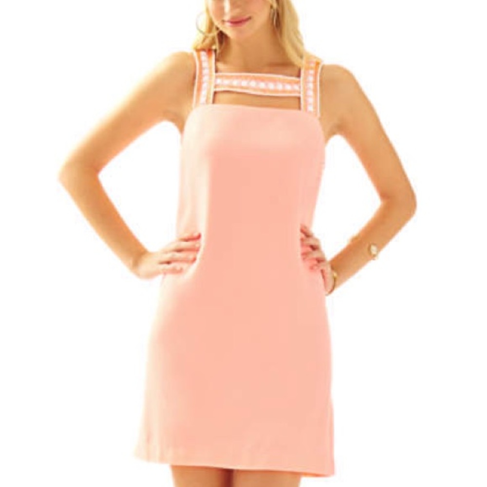 Lilly Pulitzer Mason Coral Embellished Shift Mini Dress Sz 00